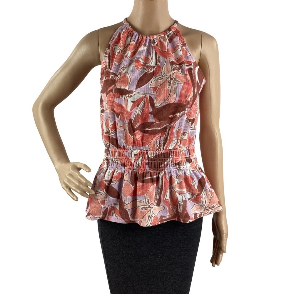 Nine West Floral Halter Peplum Top Multicolor Size XS